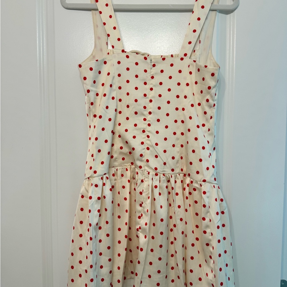 Stylish White and Red Polka Dot Mini Dress - Picture 3 of 4